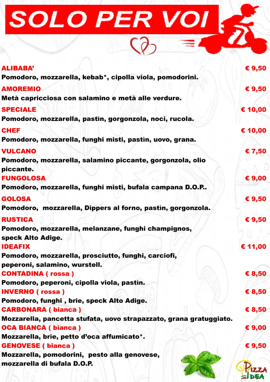 Listino online : Menu Nuovo listino Pizzaidea Ceggia